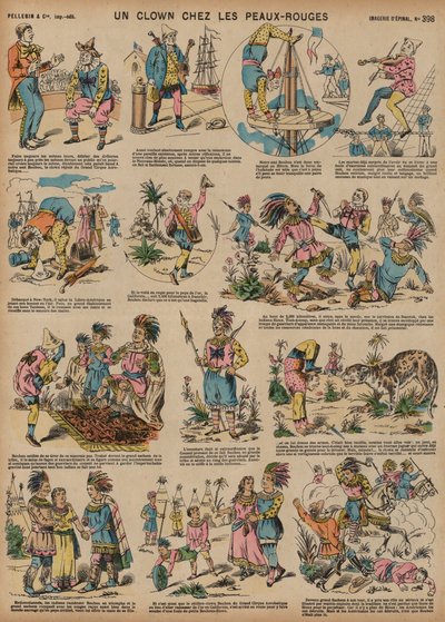 アメリカ先住民の中のピエロ（彩色済み彫刻 作： French School