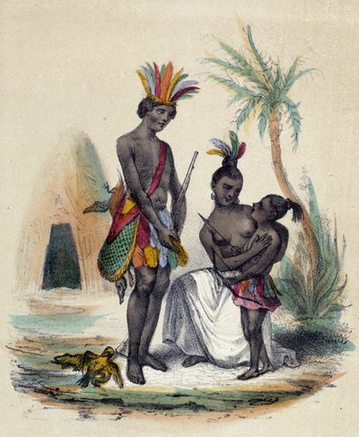 ティピーの前に立つカナダ・インディアンの家族（M.E.Fouinet著「The twelve Nations」の中のカナダのイラスト 作： French School