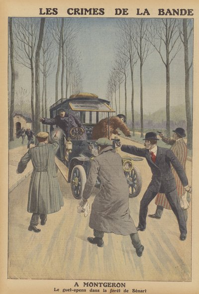 フランスのモンジュロンで車を盗む武装強盗の一団 作： French School