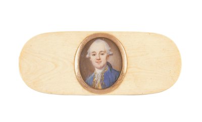 ロバートエインズリー卿と言われる紳士が箱の蓋にセットされました（象牙の水彩画） 作： French School
