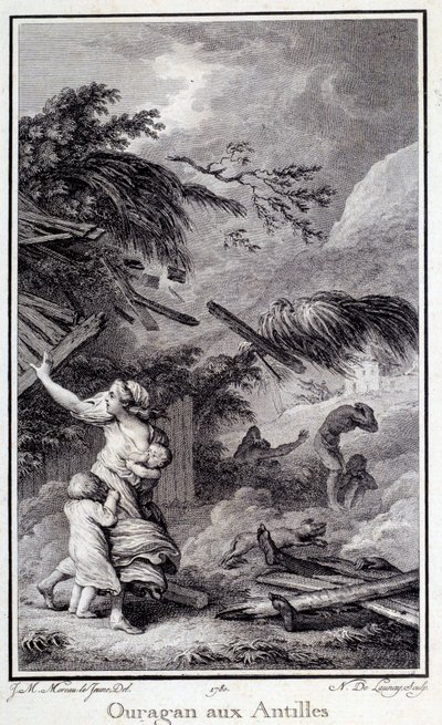 西インド諸島のハリケーン。1780年のシャルトルのエングレーヴィング、美術博物館 作： French School