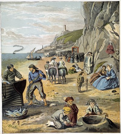 At the beach - in "Store des petits enfants: en vacances", ed. Hachette, n.d., c.1900 作： French School