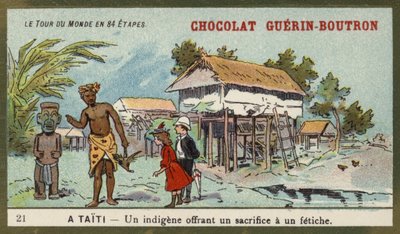 偶像に生け贄を捧げる先住民（タヒチ）（クロモリト 作： French School