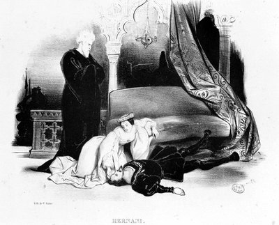 ヴィクトル・ユーゴ・エルナーニの一場面-『ドラマティック・ワールド』（1832年頃）より 作： French School