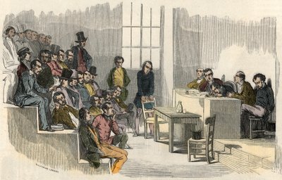 19世紀、パリのソルボンヌ大学で行われたアグレガシオンコンテストの降霊会 - Edmond Texier 1852年の "Tableau-de-Paris "に掲載された図版 作： French School
