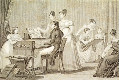 若い女性のための歌のレッスン（彫刻） 作： French School
