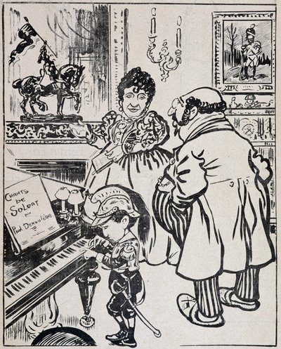 中古のブロンズ、戦艦を描いた風刺画、ピアノのDerouledeの楽譜、ジョーン・オブ・アーク像（意味不明？ 作： French School