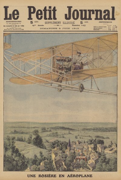 フランス・モンフェランの飛行機に乗る若い女性（カラーリトグラフ 作： French School