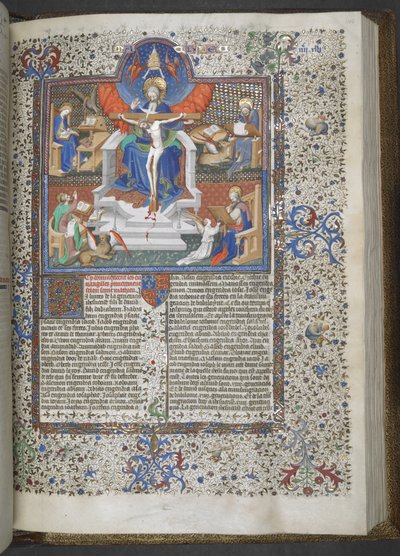 追加 18857、f.148 三位一体と 4 人の伝道者 (ベラム) 作： French School
