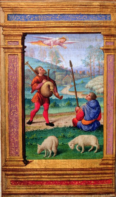 35214 f.57v Annunciation to the shepherds, from a Book of Hours, Paris を追加 作： French School