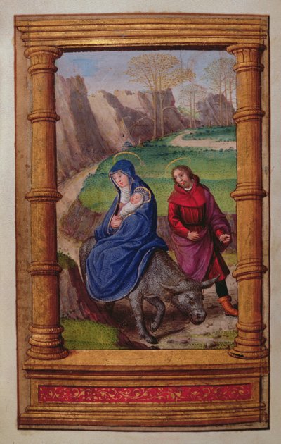 追加 35214 f.72v Flight to Egypt、Book of Hours、Paris より 作： French School