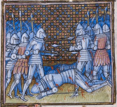 追加。 38659 fol.170 サー・ジョン・チャンドスの死。 ジャン・フロワサール作「Chroniques de France et D