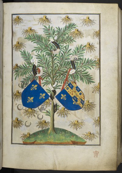 Ms 18850 f.15r Armorial のページを追加、Book of Hours (The Bedford Hours) から c.1410-30 (ベラムにインク、カラー、ゴールド) 作： French School