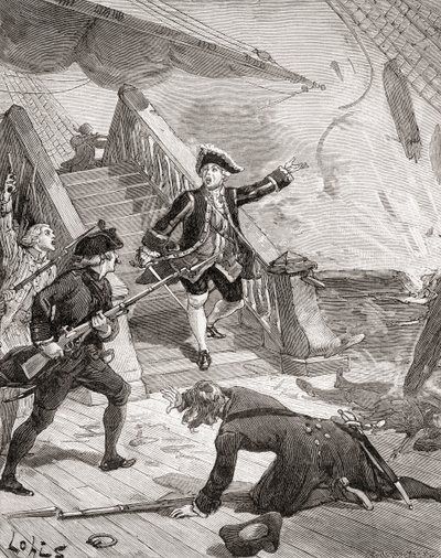 18世紀、スフレン提督がイギリスとの戦いでインド洋を航行中（1880年頃に出版された "Histoire de France "より）。 作： French School