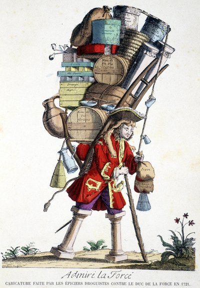 フォースを賞賛する。1721年にフォース公爵に対して薬中が作った漫画。 作： French School