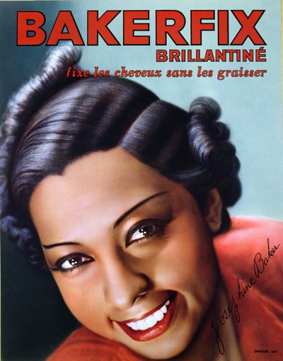 Josephine Baker（1906-75）をフィーチャーしたBakerfixヘアブリリアンティンの広告 作： French School