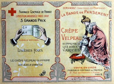 1900年頃の「クレープ・ベルポー」包帯の広告（カラーリトグラフ） 作： French School