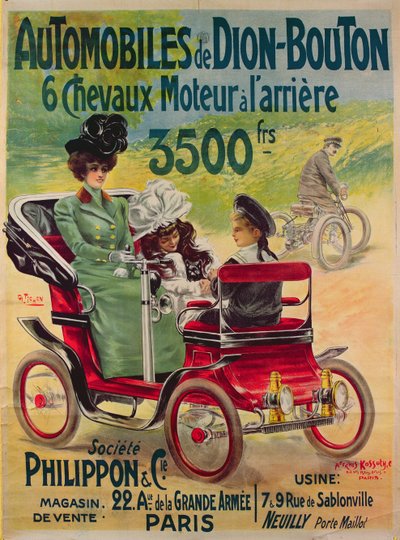 De Dion-Bouton自動車の広告、1900年頃 作： French School