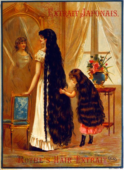 1895年、髪の成長を促進する美容製品Extrait Japonaisの広告 作： French School