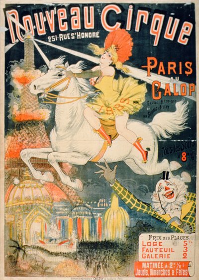ニューサーカス「Galloping Through Paris」の広告(カラーリトグラフ) 作： French School
