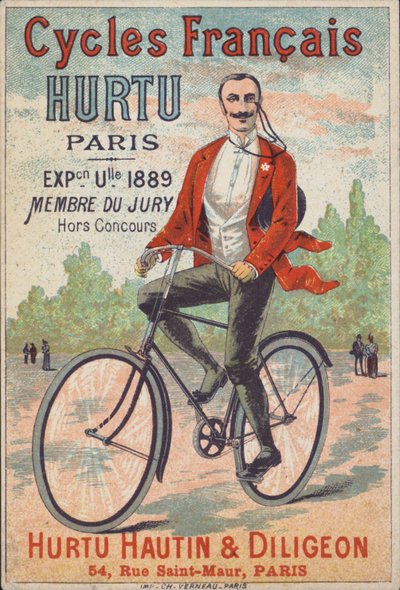 パリの自転車メーカー「Hurtu Hautin & Diligeon」の広告（カラーリトグラフ）。 作： French School