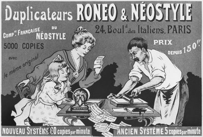 RoneoおよびNeostyleデュプリケーターの広告、c.1903-04 作： French School