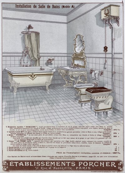 Etablissements Porcner、1899年製のバスルームの広告 作： French School