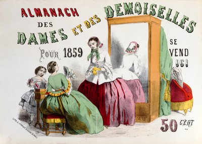 1859年にパリで出版された、シャルルフェルニークによって刻まれたアルマナッハデダムスエデデモワゼルの広告 作： French School