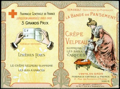 Velpeau Crepe Dressing Band provides varicose stockings "の広告カード。Sd.19世紀 作： French School