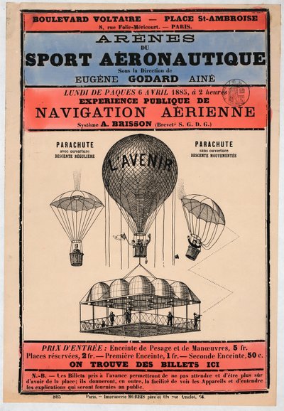 ウジェーヌ・ゴダールの指揮の下、1885年にパリで開催される航空展、pb.1885年（カラーリトグラフ 作： French School