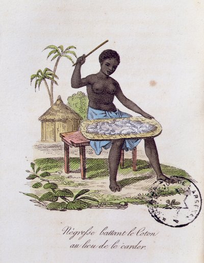 アフリカの女性が綿を打つ 作： French School