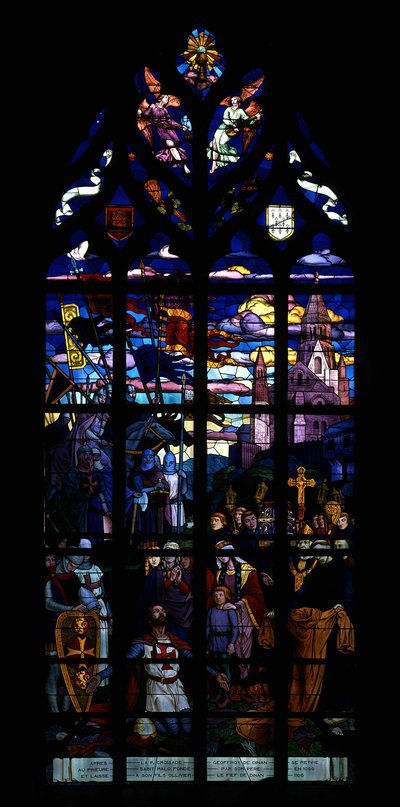 第1回十字軍の後、ジェフロワ・ド・ディナンは、1066年に父が設立したサン・マロ（Saint Malo）修道女のもとに引き揚げ、息子のオリヴィエにディナンの領地を残した 作： French School