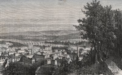 V.A.マルト・ブラウン著「La France illustree: geographie, histoire, administration statistique」に掲載されたアジャン（ロット・エ・ガロンヌ県）の彫刻 1884年 作： French School