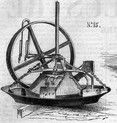 農業機械：1860年のパリ農業競技会で発表された石膏の粉砕機。1860年7月28日付 "Le Monde Illustré "172号に掲載された図版。 作： French School