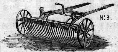 農業機械：1860年のパリ農業競技会で発表された英国製ホースレーキ。1860年7月7日付の "Le Monde Illustré "169号に掲載された図版。 作： French School