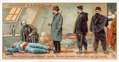 アルコール依存症はすべての道徳的な強さを抑制し、自殺につながる（クロモリト 作： French School