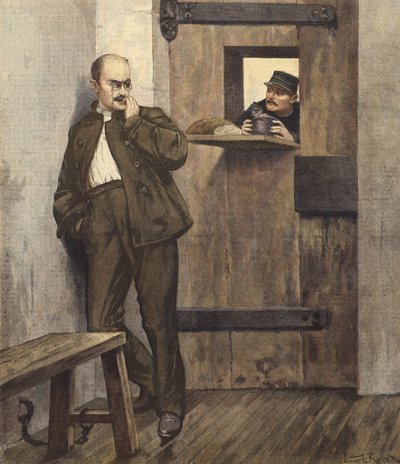 刑務所の独房にいるアルフレッドドレイファス 作： French School