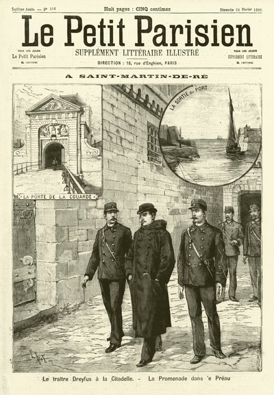 アルフレッド・ドレフュス、フランス・サンマルタン・ド・レの刑務所にて（版画 作： French School