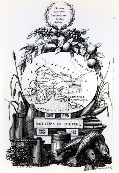 1830年頃のブーシュデュローヌ県の寓意的な地図 作： French School