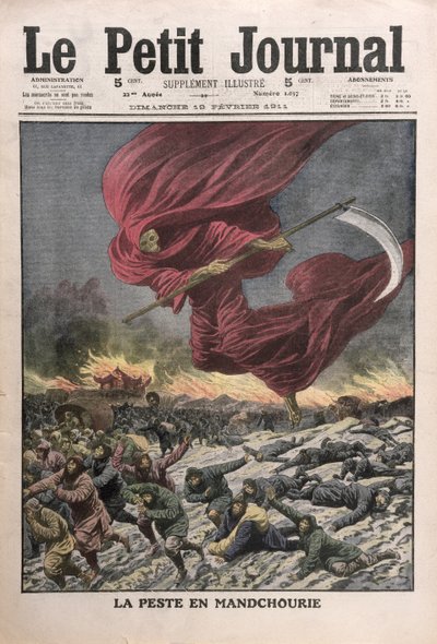 満州の疫病の寓話、ルプティジャーナルの表紙イラスト、1911年2月19日 作： French School
