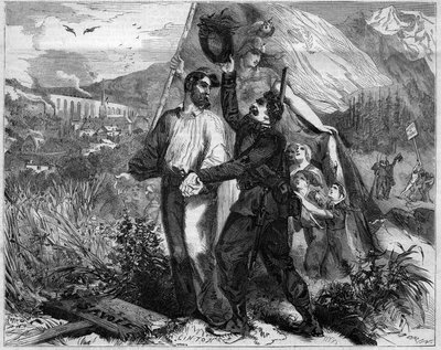 1860年のサヴォワのフランスへの併合のアレゴリー。1860年6月23日付「Le Monde Illustré」167号に掲載された図版。 作： French School