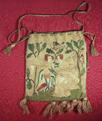 ハンターの帰還を描いた施し財布（刺繍シルク） 作： French School