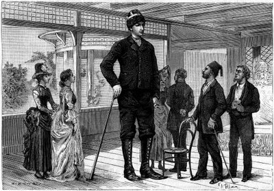 ジュール・ヴェルヌ（1828-1905）の物語「風変わりな人の意志」に登場する巨人をイメージした、2.36メートルのギリシャの巨人、アマナブ（またはアウヴァッサブ、本名アメナテス・ティンギツォグル 1868-1887）は、ヨーロッパの首都を回っていました。ラ・ナ」に掲載されているエングレーヴィング 作： French School