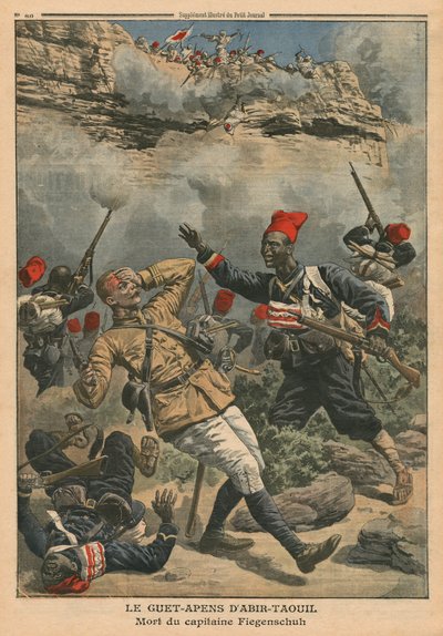 1910年3月6日、「Le Petit Journal」のイラスト、補足図解、フィゲンシュフ船長の死去、アビールタウイルでの待ち伏せ 作： French School