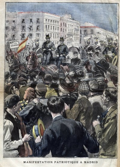 アメリカ・イスパノ戦争（または1898年の大惨事） - 1898年にマドリッドで行われたスペイン女王メアリー・クリスティーヌ（1858-1929）出席の愛国デモ - 1898年の「La petite Gironde」誌に掲載された写真 作： French School