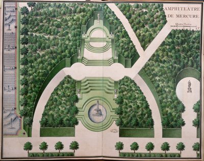18世紀初頭のマーリー庭園からの水星の円形闘技場（紙のトイレ） 作： French School