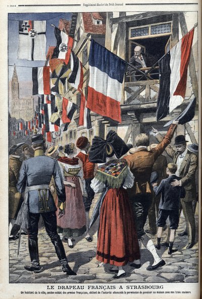 ドイツ占領下のストラスブールで、フランス国旗の掲揚を許されたフランス人老兵 - "Le Petit Journal" 1908年9月20日 (刻印) 作： French School