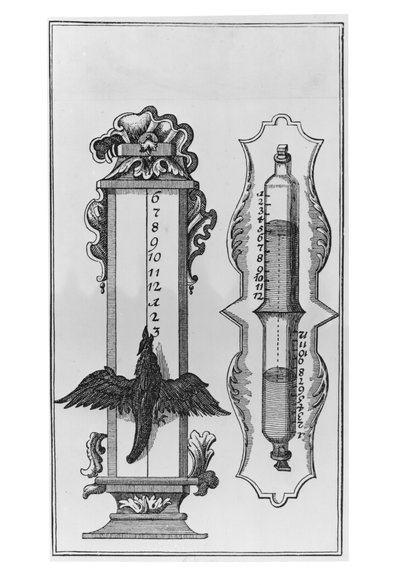 古いクレプシドラ、銅版画の彫刻からの図 作： French School