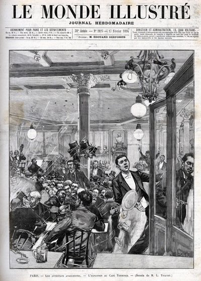 1894年2月、パリで起きたアナキストの襲撃事件。テルミナス・カフェでの爆発事件。「2月17日の「イラストレーション・ワールド 作： French School