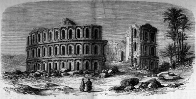 古代の建築物。チュニジア、エルジェム（El Jem）のローマ時代のアンフィテアトリクス（3世紀 作： French School